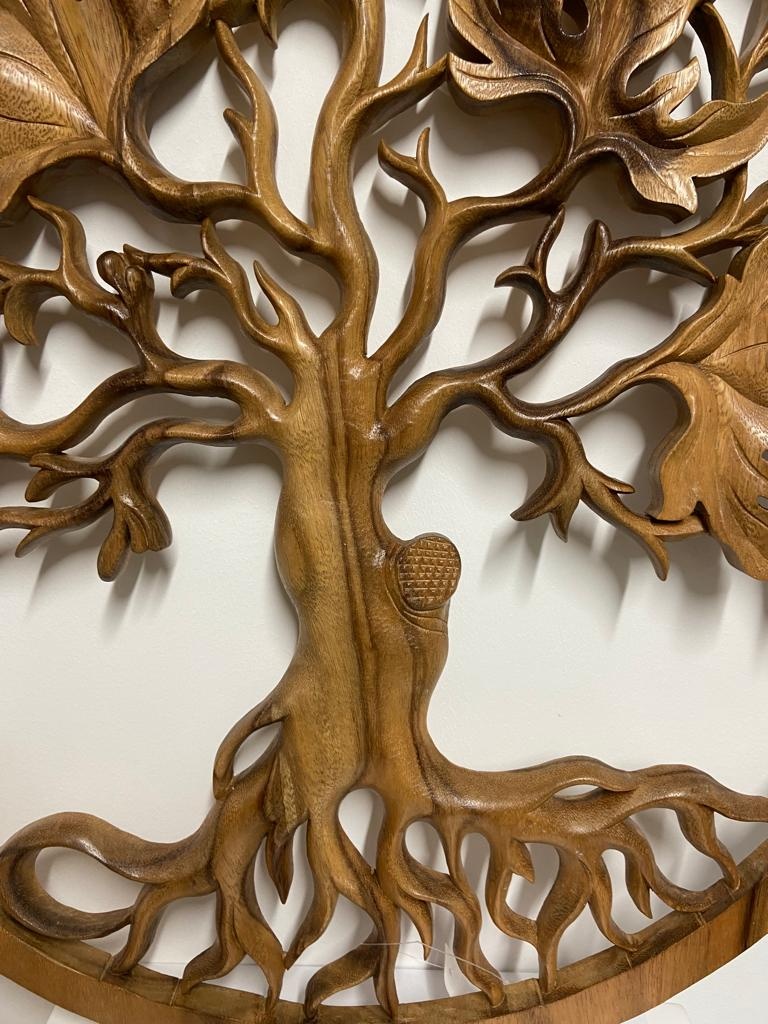 images 182295-3 2 Wandpaneel hout rond Levensboom met bladeren 60cm