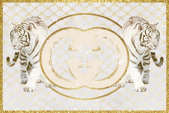 GLAS080120C-720 Glasschilderij Chanel tijgers goud 80x120cm - Eliassen.nl