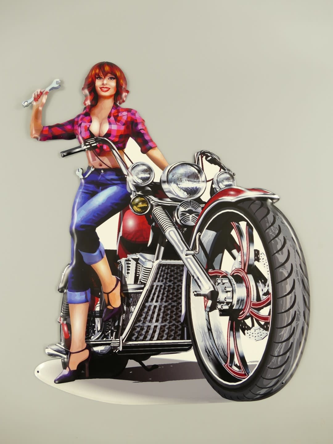 images Muurplaat blik Chopper met vrouw 60x48cm - Eliassen.nl