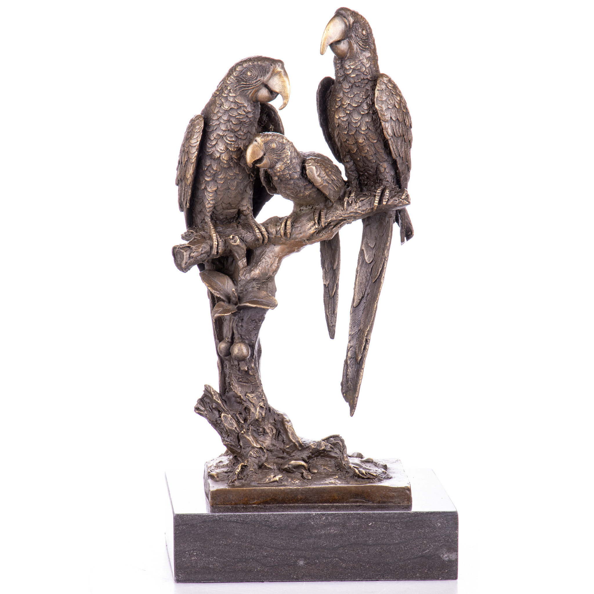 images 3 bronzen papagaaien op tak Eliassen.nl