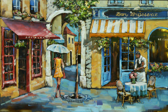 images schilderij metaal knus pleintje - Eliassen.nl