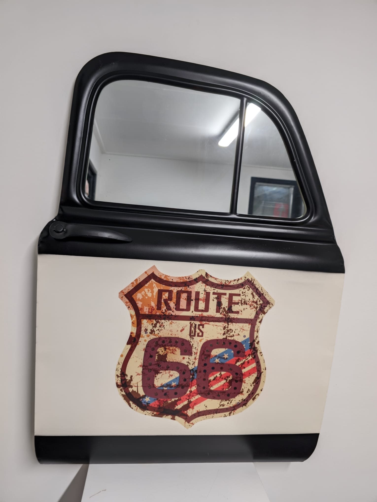 images Wanddecoratie Vintage autodeur met spiegel Route 66 60x81cm eliassen.nl 2