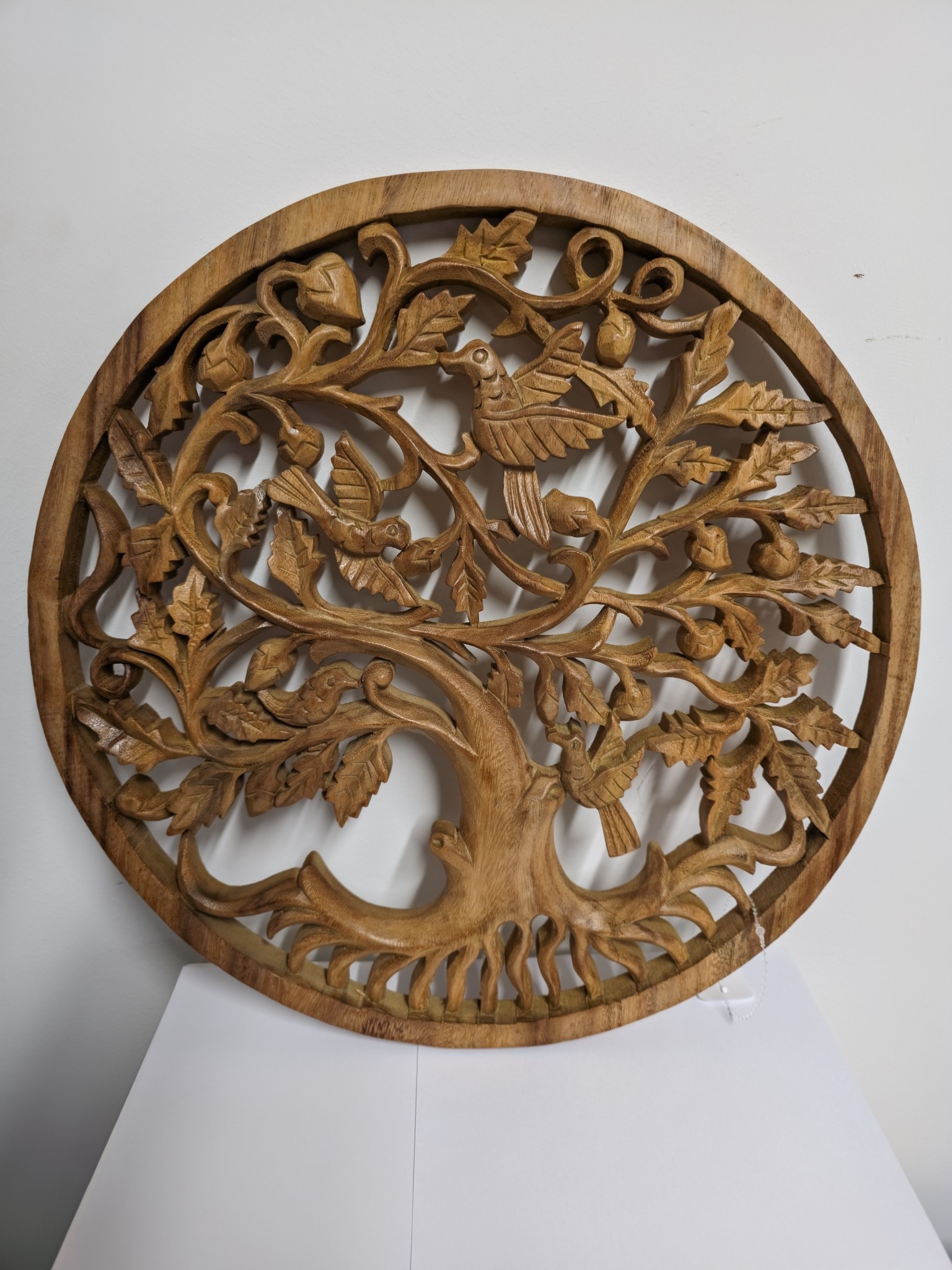 images Wandpaneel hout rond levensboom met vogels en bladeren 40cm eliassen.nl 1