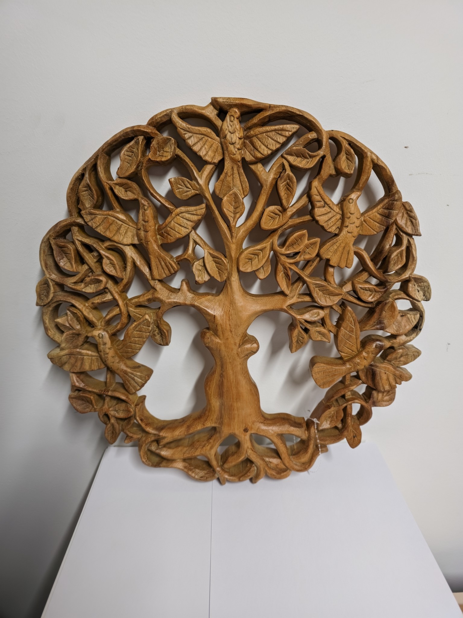 images Wandpaneel hout rond levensboom met vogels en bladeren 40cm zonder rand eliassen.nl 1